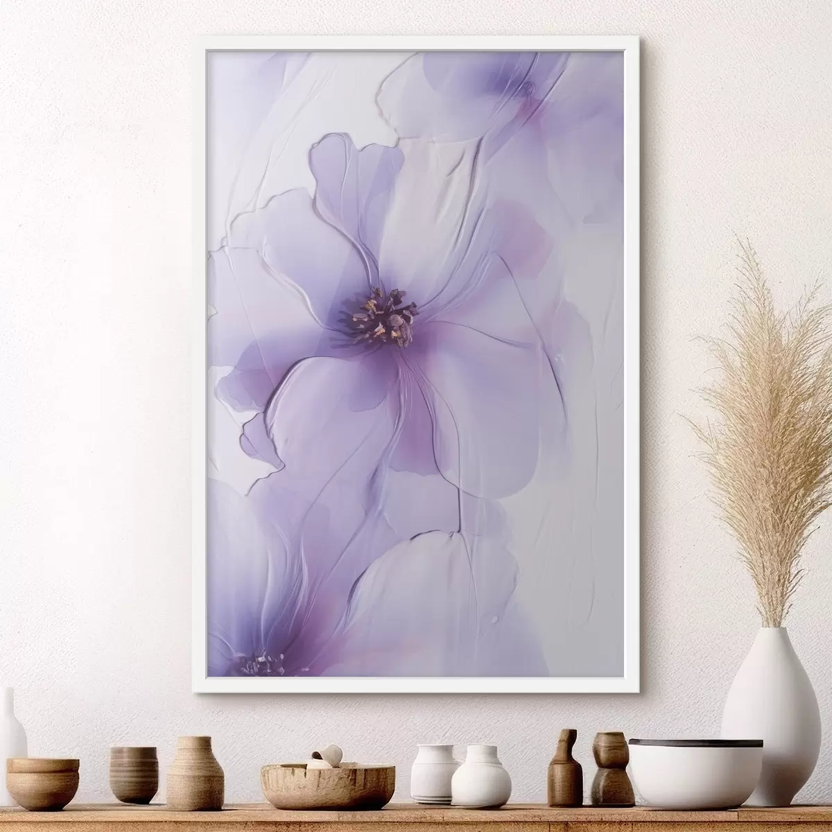 Affiche Des fleurs délicates aux détails raffinés, sur un fond blanc texturé f49762