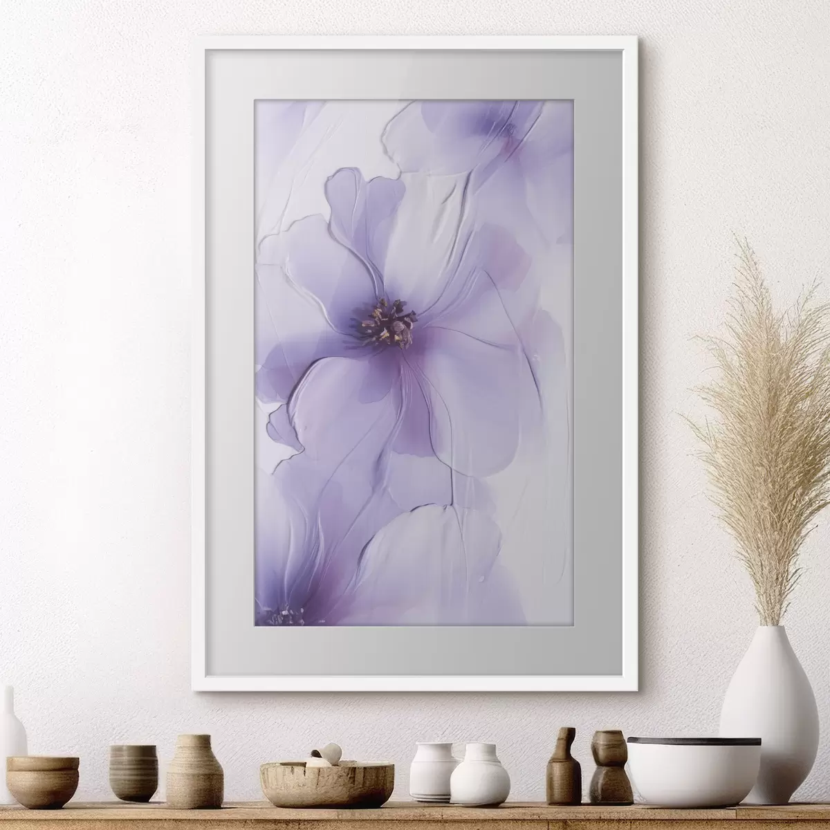 Affiche Des fleurs délicates aux détails raffinés, sur un fond blanc texturé f49762