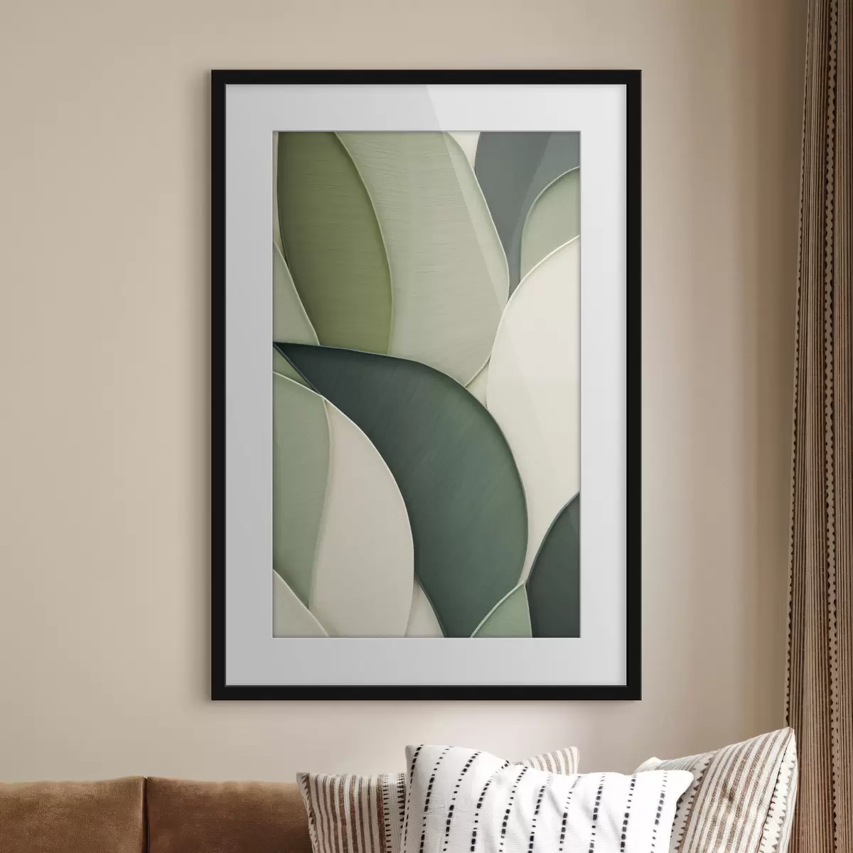 Affiche Œuvre d'art abstrait composée de formes organiques vertes et crème qui se chevauchent f49777