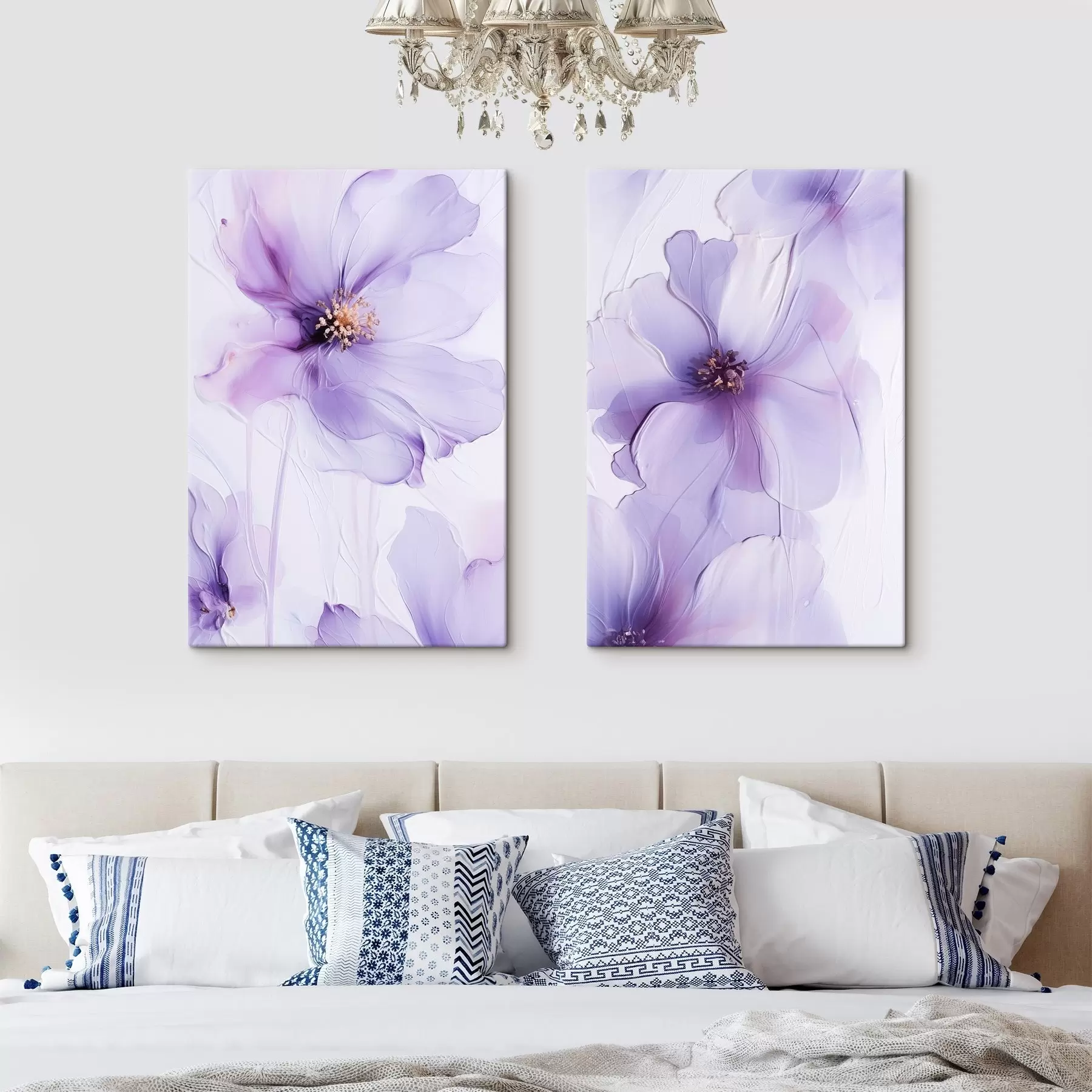  Peintures Des fleurs délicates aux détails raffinés, sur un fond blanc texturé m30676
