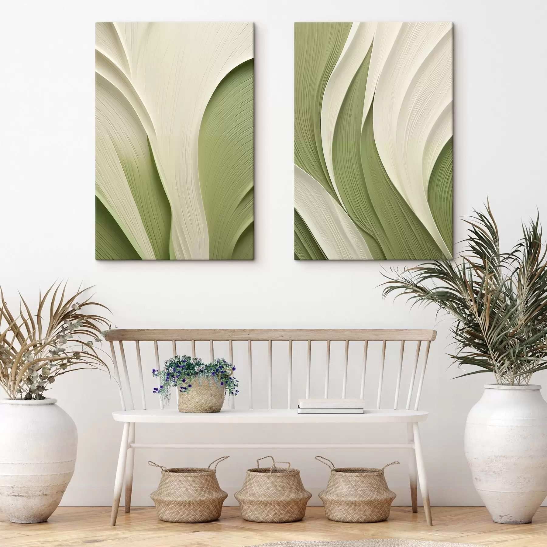  Peintures Texture abstraite aux nuances de vert et de crème m30681