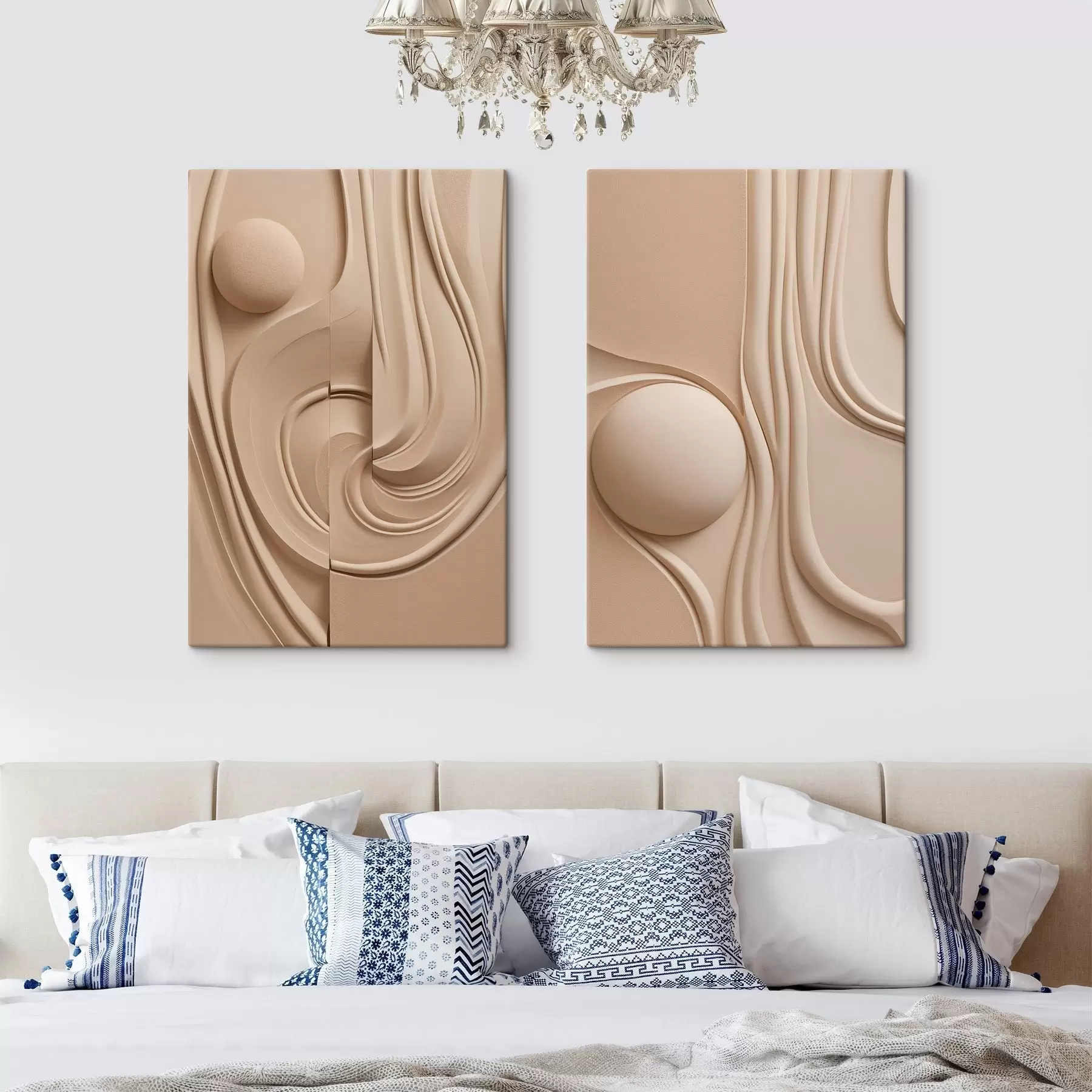  Peintures Une œuvre d'art abstraite beige, texturée, composée de lignes fluides et d'une sphère m30683