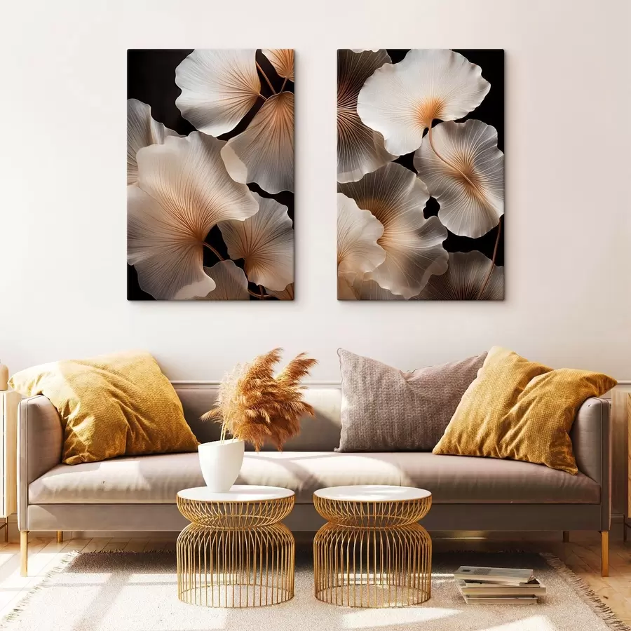  Peintures Des feuilles de ginkgo translucides sur un fond sombre m30687