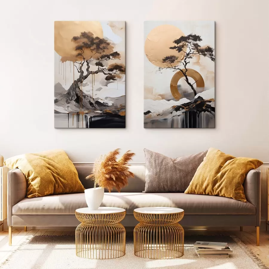 Fotobehang Decoratieve bonsaiboom, abstracte schilderkunst m30688