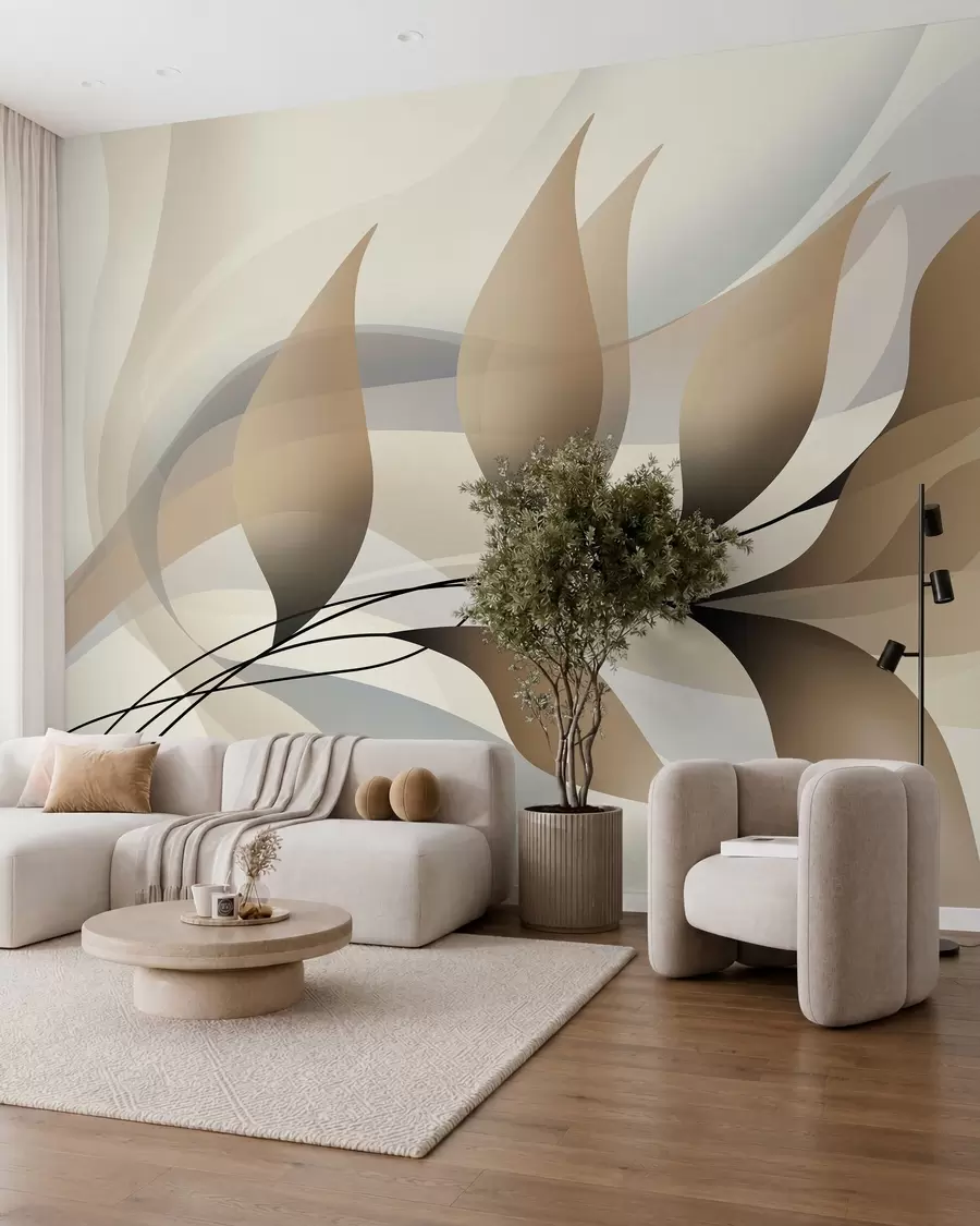 Fotobehang een elegante tak met beige bladeren w05660