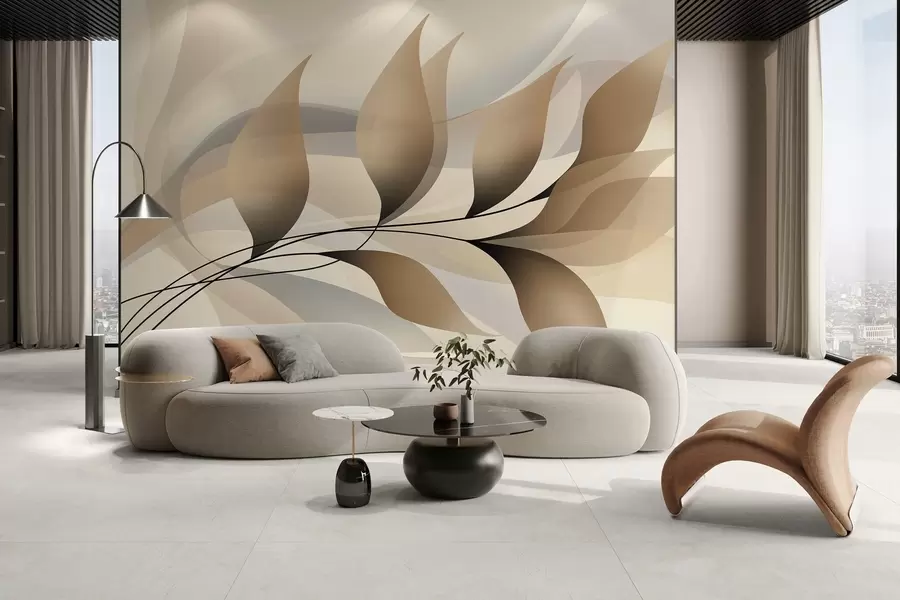 Fotobehang een elegante tak met beige bladeren w05660