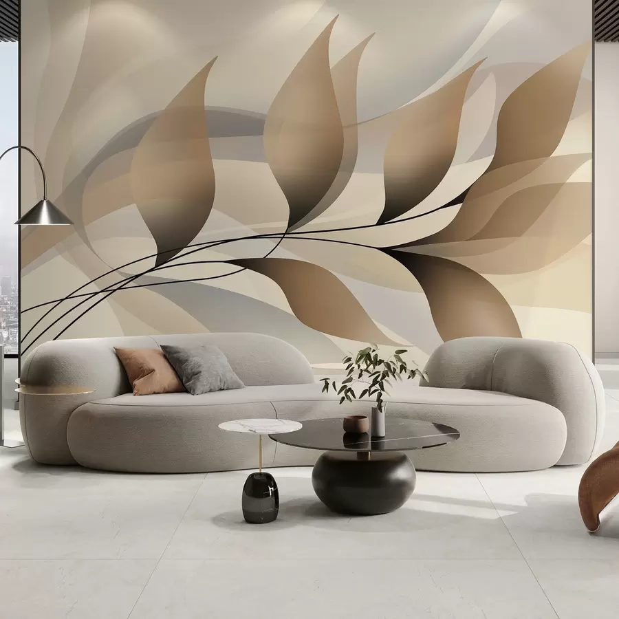 Fotobehang een elegante tak met beige bladeren w05660