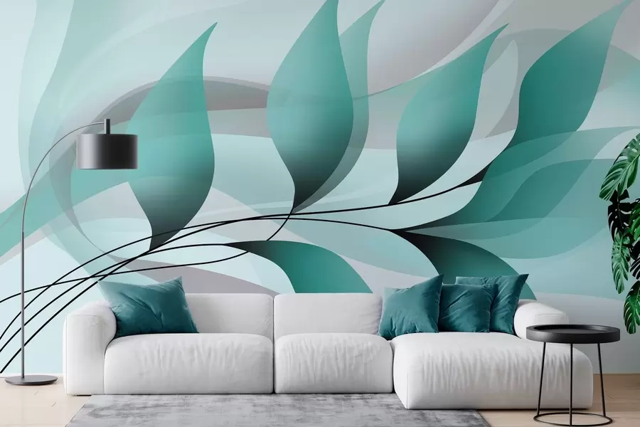Fotobehang een elegante tak met turquoise bladeren w05660v1