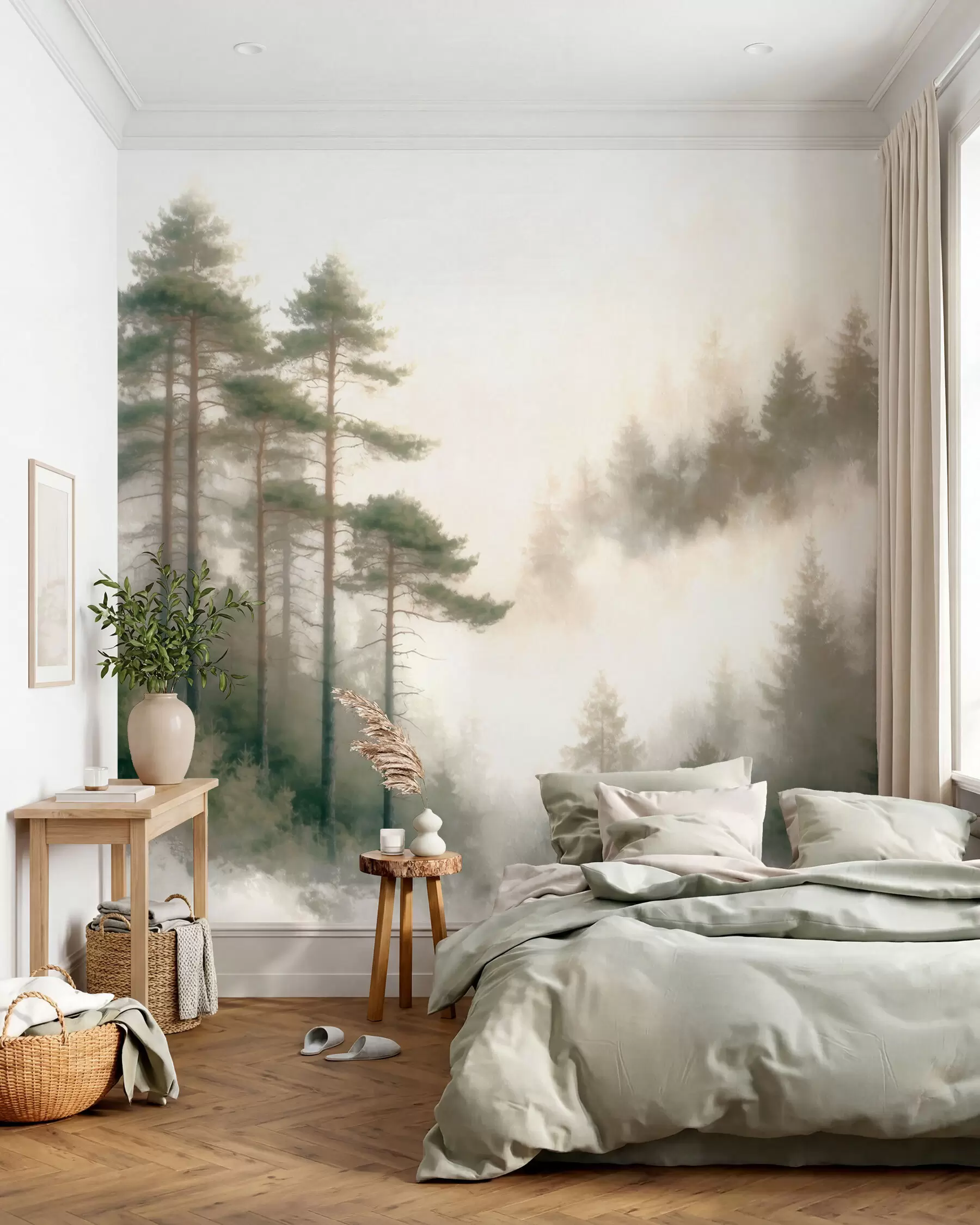 Fotobehang Zonsopgang tussen de dennen w09916