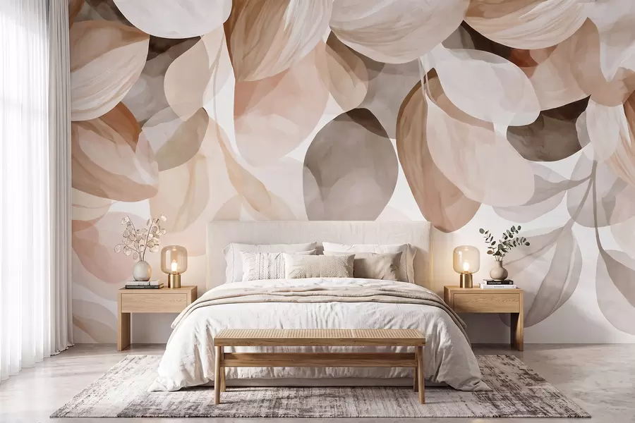 Papier peint photo Feuilles suspendues de couleur beige, style aquarelle w09923