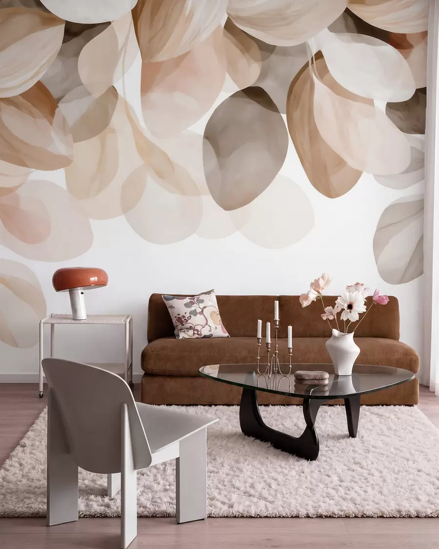 Fotobehang Beige hangende bladeren in aquarelstijl w09923