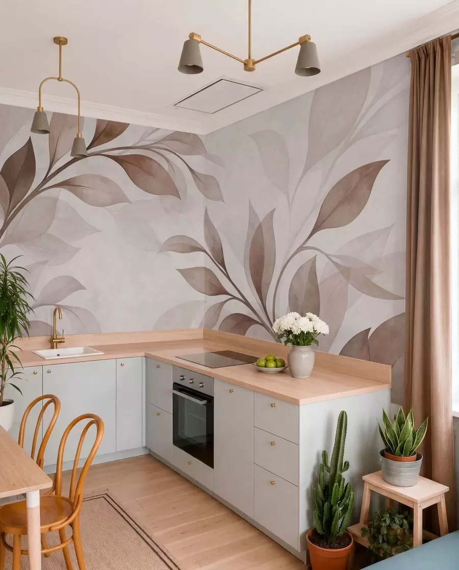 Fotobehang Grote bladeren in warme beige- en bruintinten w05693v1