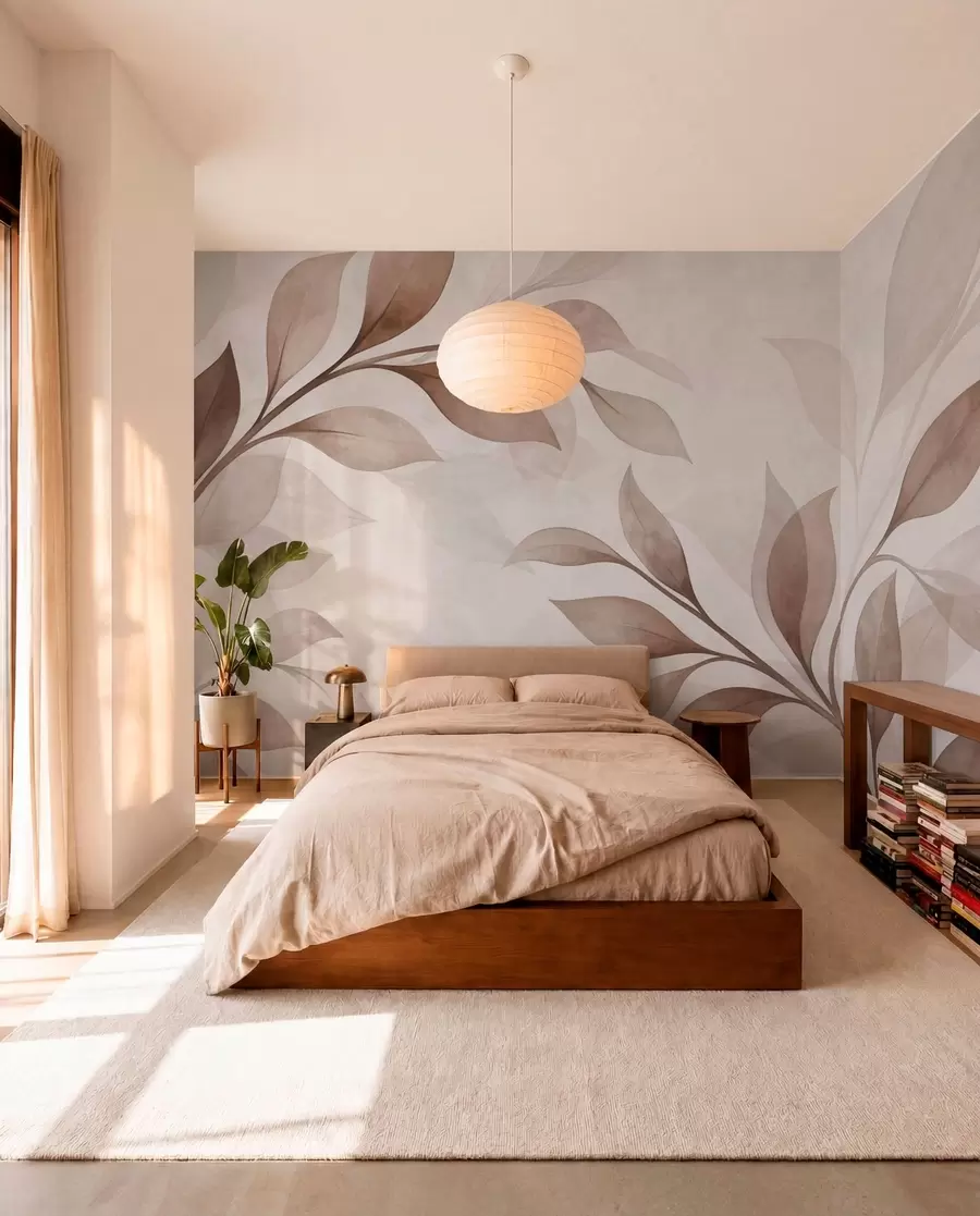 Fotobehang Grote bladeren in warme beige- en bruintinten w05693v1