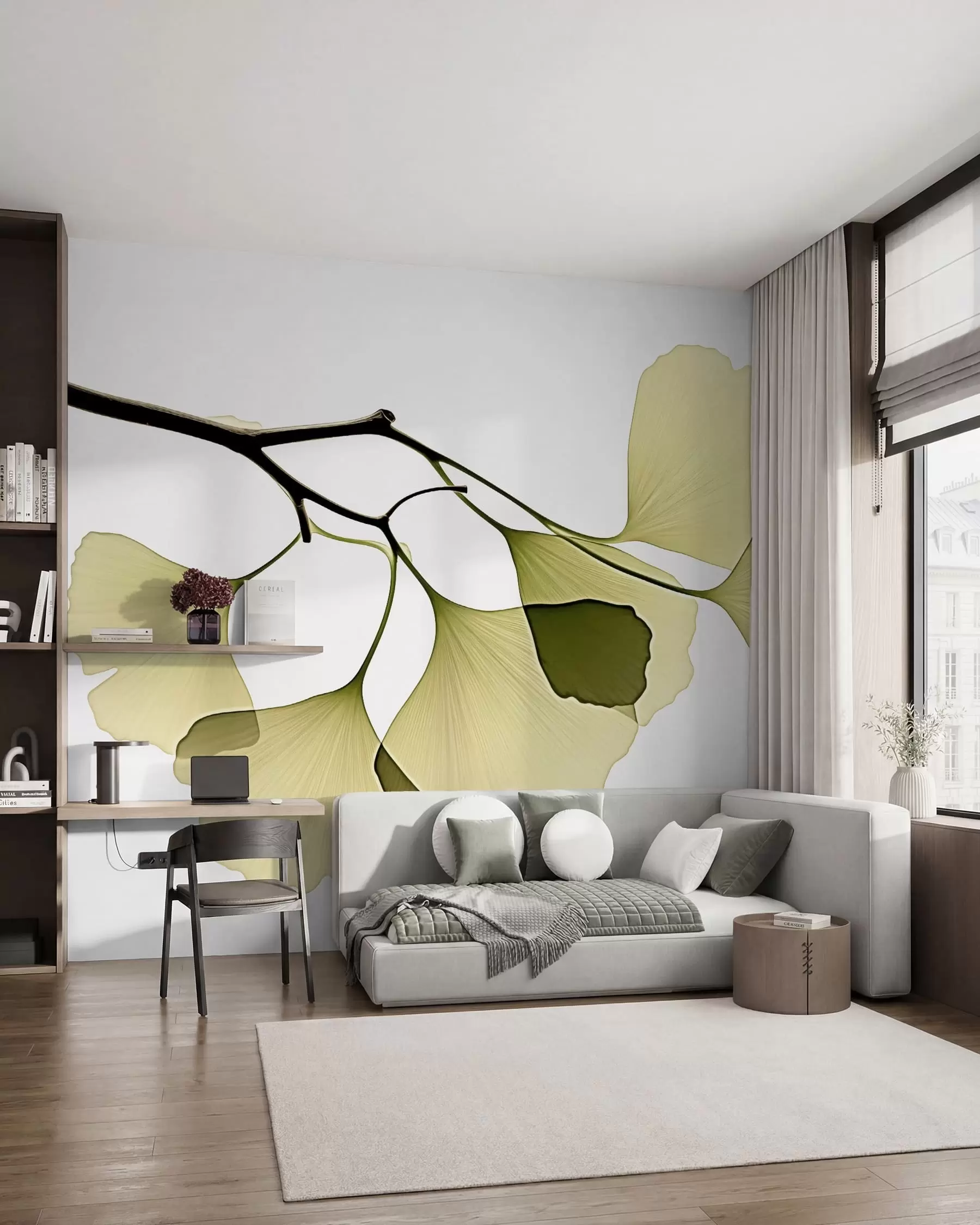 Fotobehang Ginkgo-waaierbladeren w09968