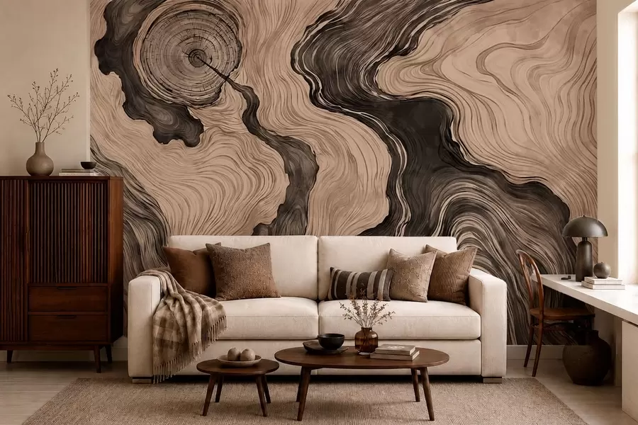 Fotobehang Een abstract patroon met een lineair houtnerfmotief w05729