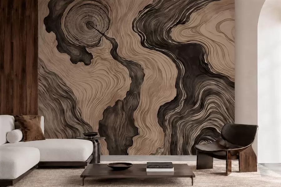 Fotobehang Een abstract patroon met een lineair houtnerfmotief w05729