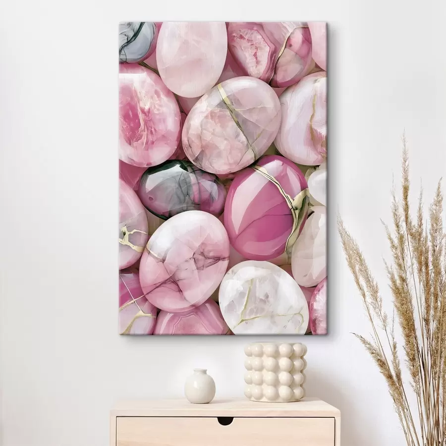  Peintures Une élégante composition « flat lay » composée de pierres précieuses polies dans différentes nuances de rose poudré s49872