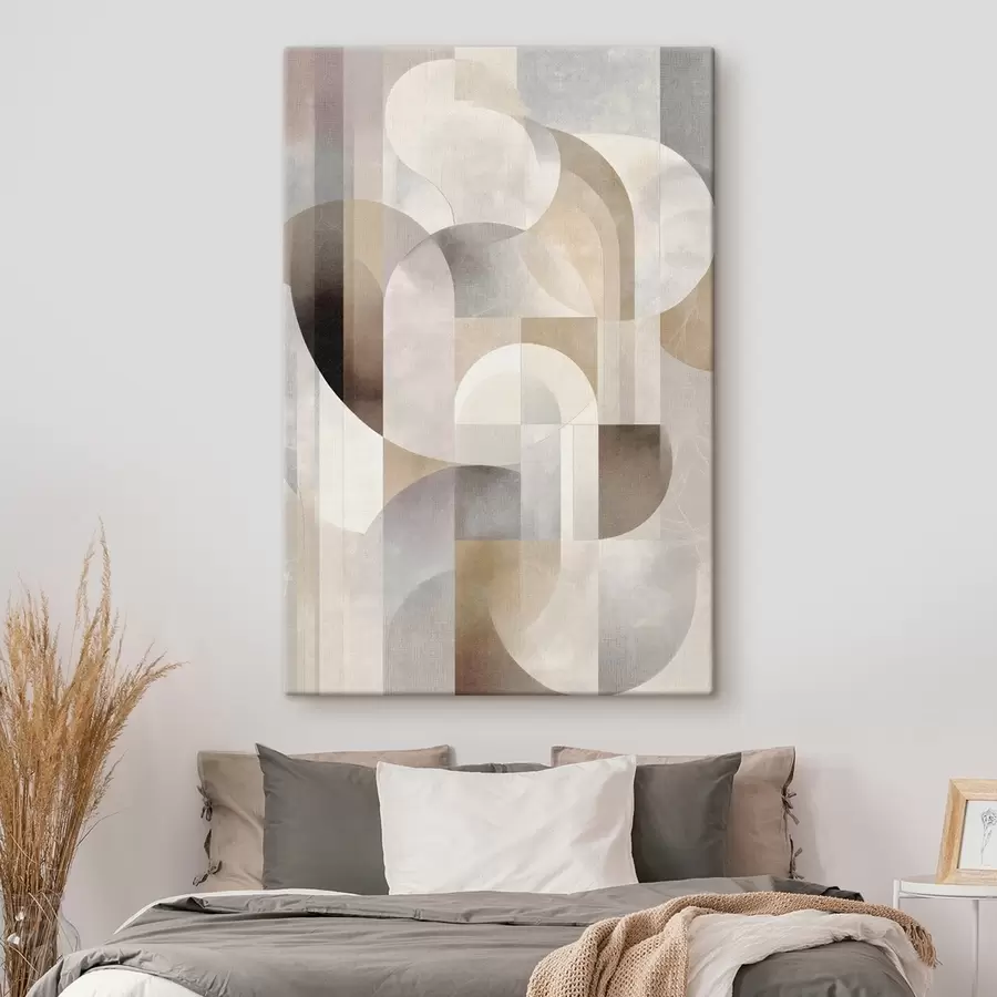  Peintures Une composition minimaliste, géométrique et abstraite, déclinée dans une palette de nuances douces de beige, crème, gris-brun et gris-beige s49876