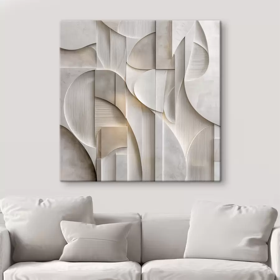  Peintures Une composition abstraite de style en relief, imitant des formes et des superpositions dans des tons doux de gris-beige s49886