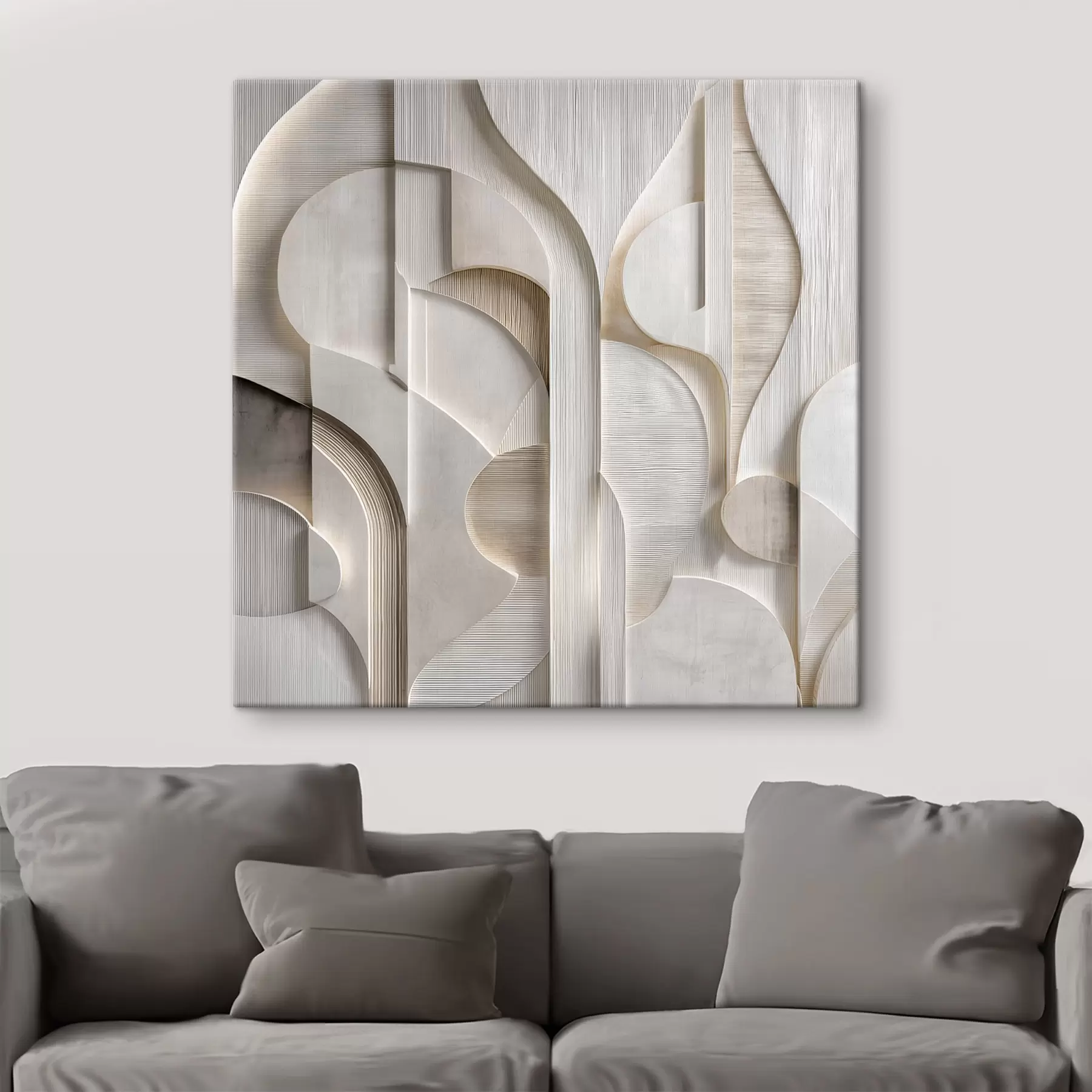  Peintures Une composition abstraite de style en relief, imitant des formes et des superpositions dans des tons doux de gris-beige s49887