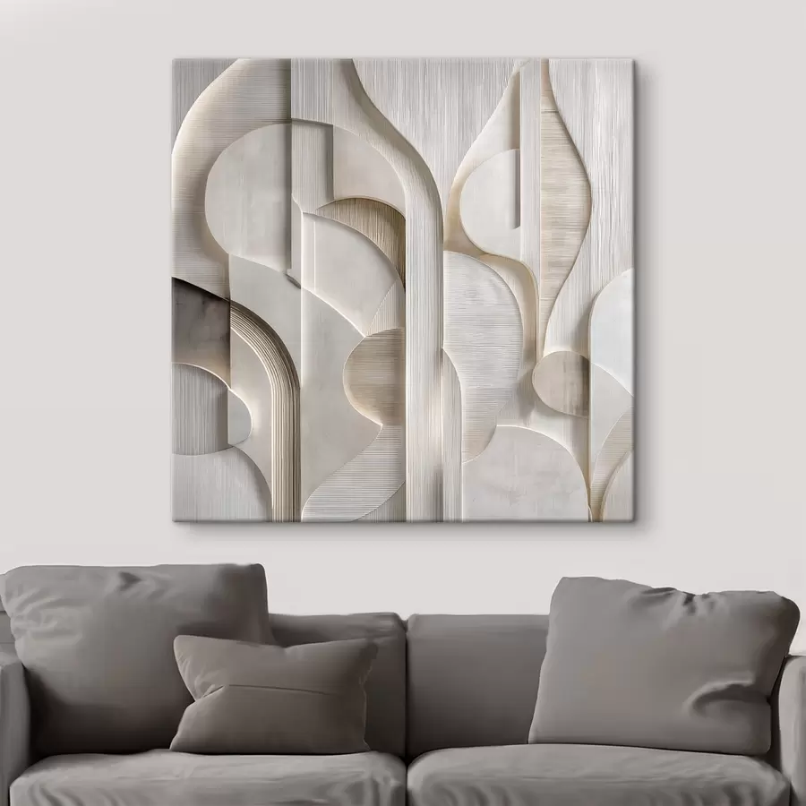  Peintures Une composition abstraite de style en relief, imitant des formes et des superpositions dans des tons doux de gris-beige s49887