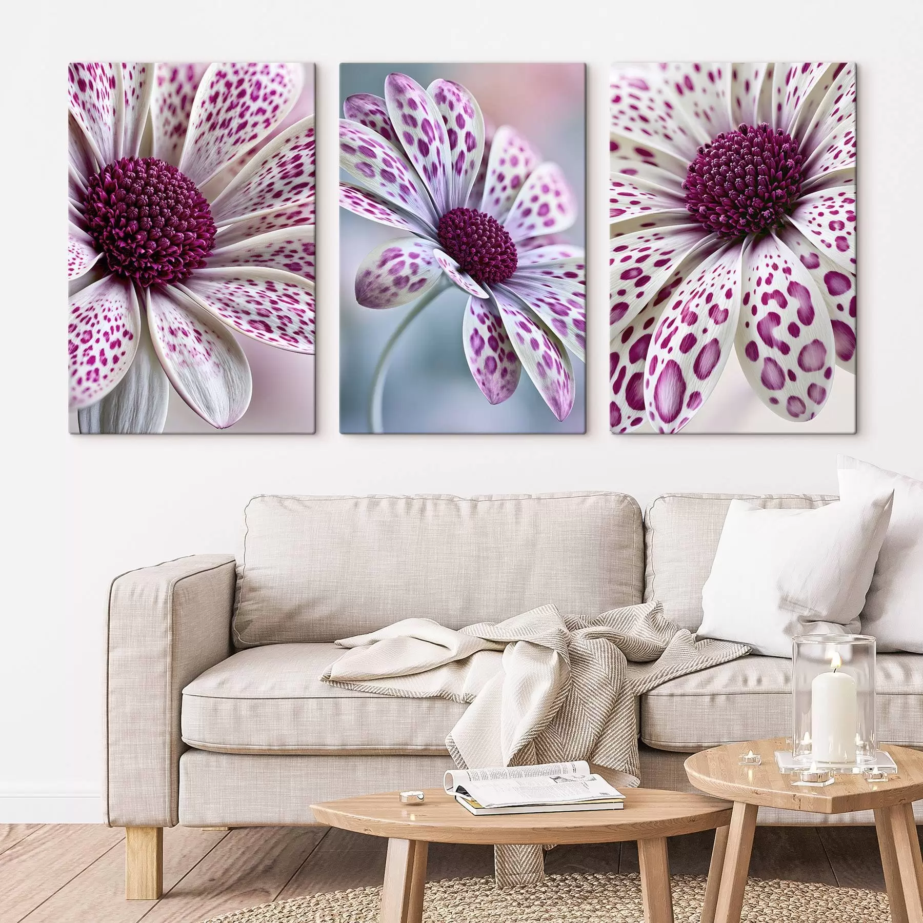  Schilderijen Daisy-achtige bloemen met levendige magenta luipaardvlekken m30721