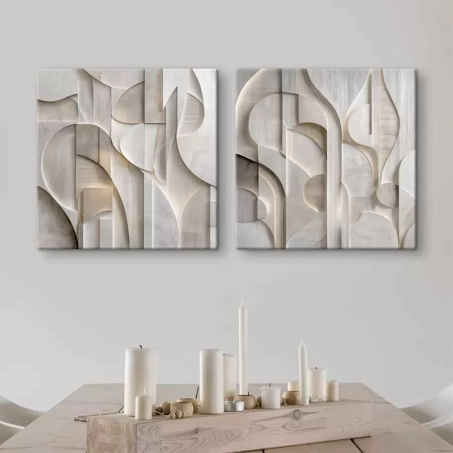  Peintures Une composition abstraite de style en relief, imitant des formes et des superpositions dans des tons doux de gris-beige m30728