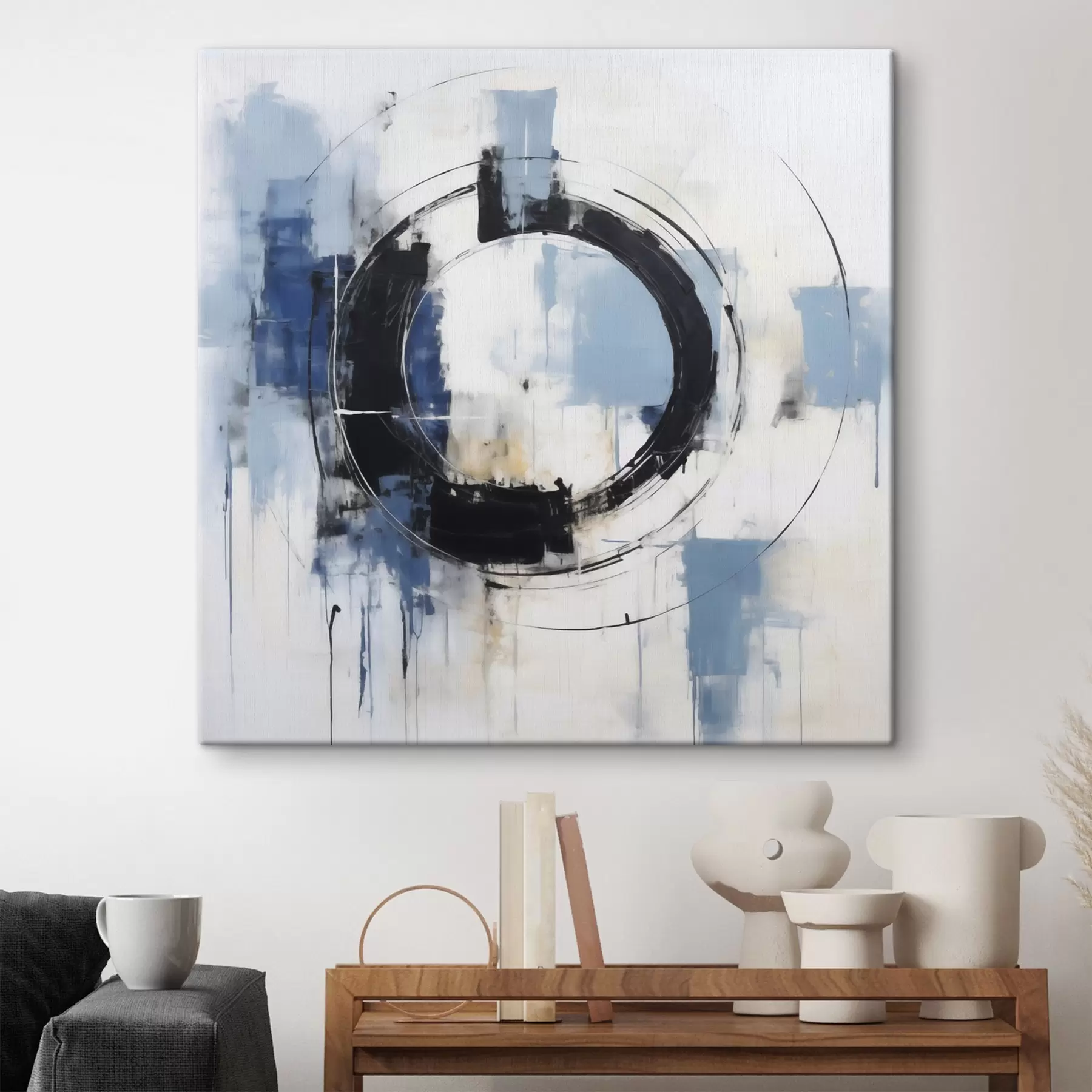  Schilderijen Abstracte compositie met een cirkelvormig patroon, schilderijimitatie s49899