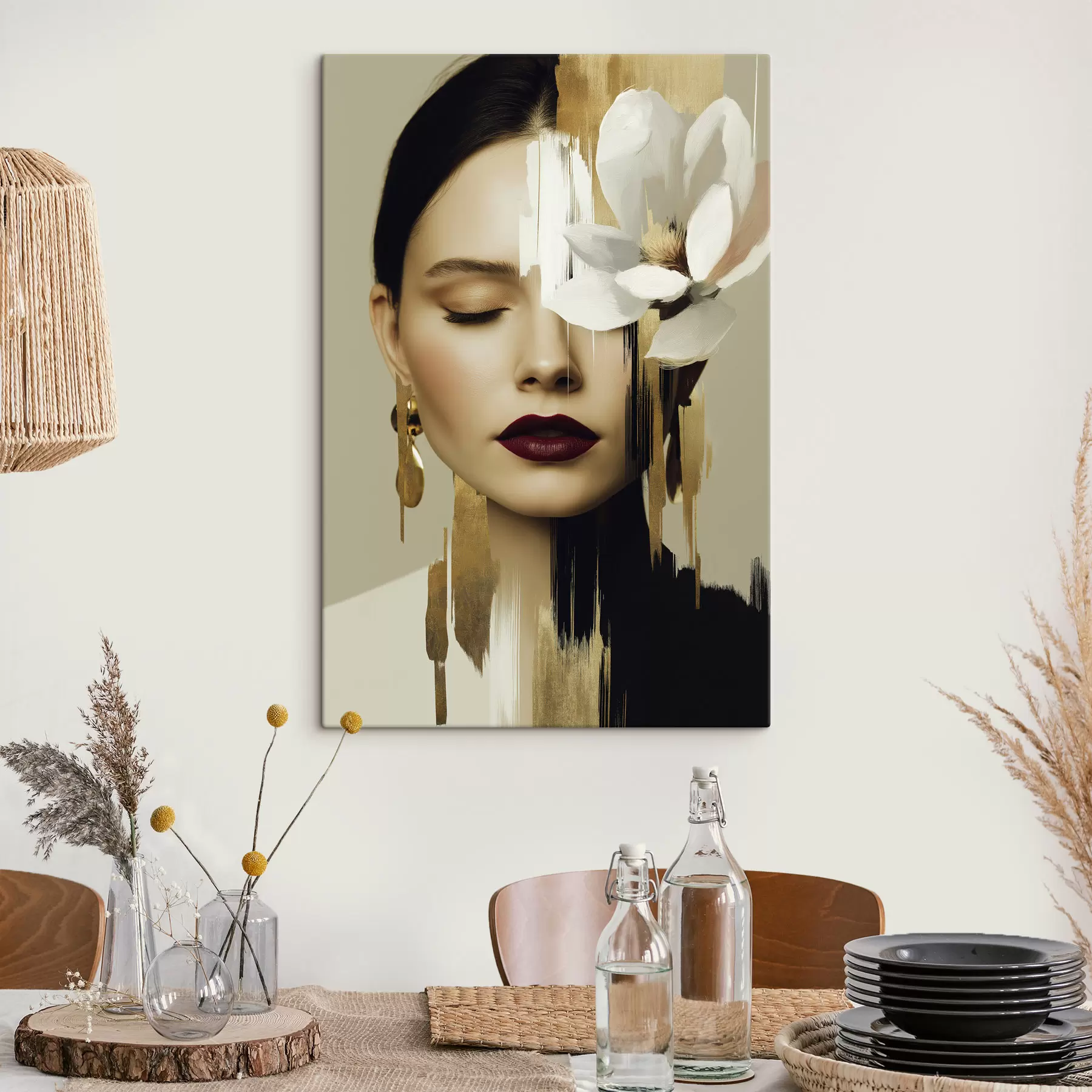  Peintures Une jeune fille avec une fleur dans les cheveux s49933