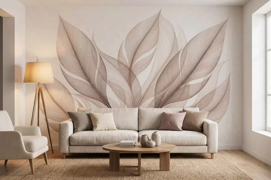 Fotobehang Elegante botanische compositie met grote, gestileerde bladeren w09944