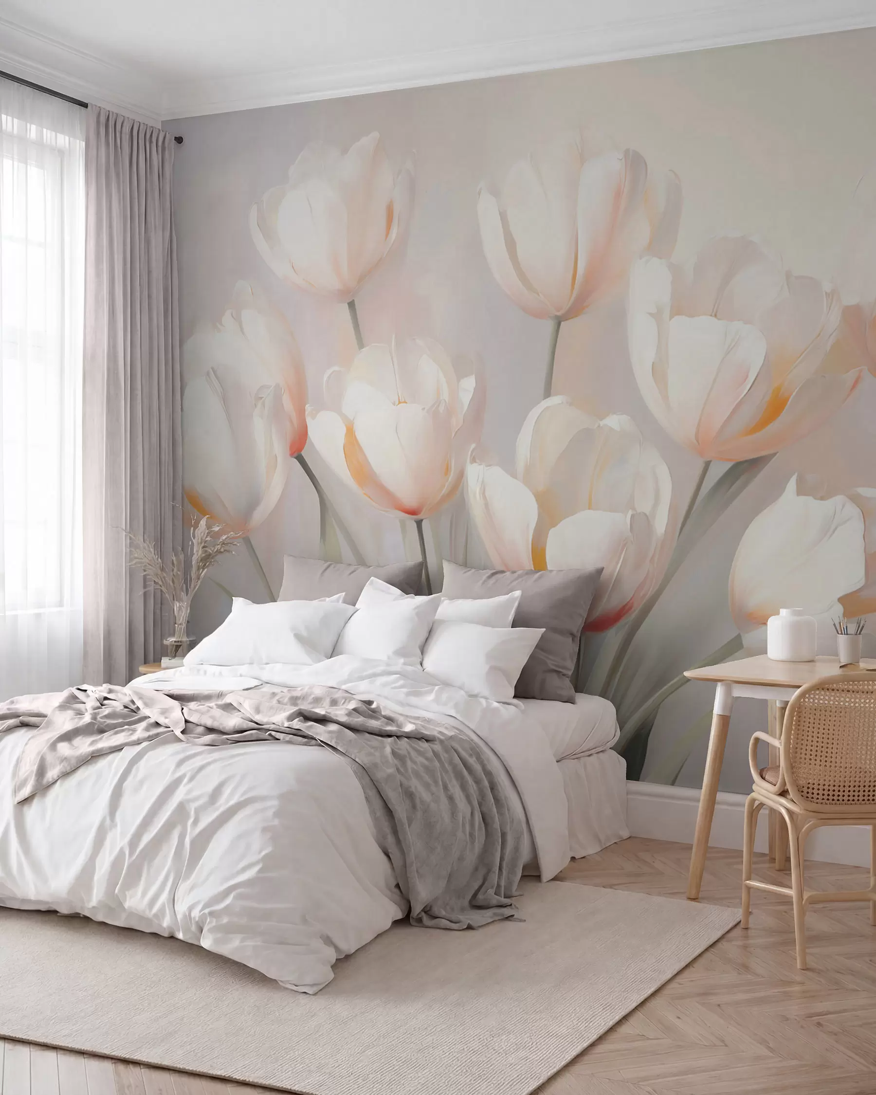 Fotobehang Tulpen met perzikkleurige rand w05663