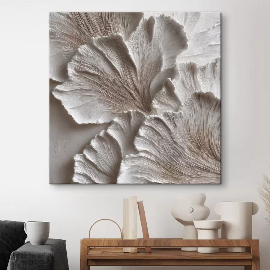  Peintures Composition composée de formes organiques en relief, dans une palette de couleurs beige et blanche s49708