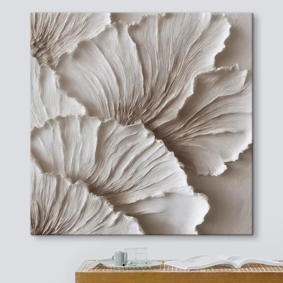  Peintures Abstraction texturée avec des pétales ondulés en relief, dans des tons clairs s49709
