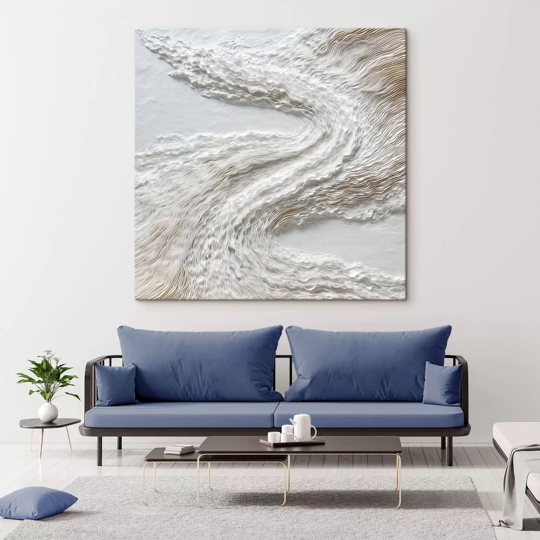  Peintures Des vagues blanches texturées sur un fond clair, dans un style minimaliste s49716