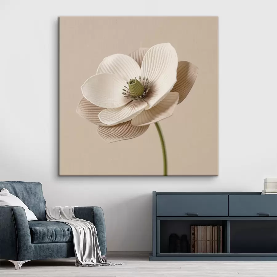  Peintures Fleur aux pétales texturés, dans une palette de tons beiges, de style minimaliste s49719