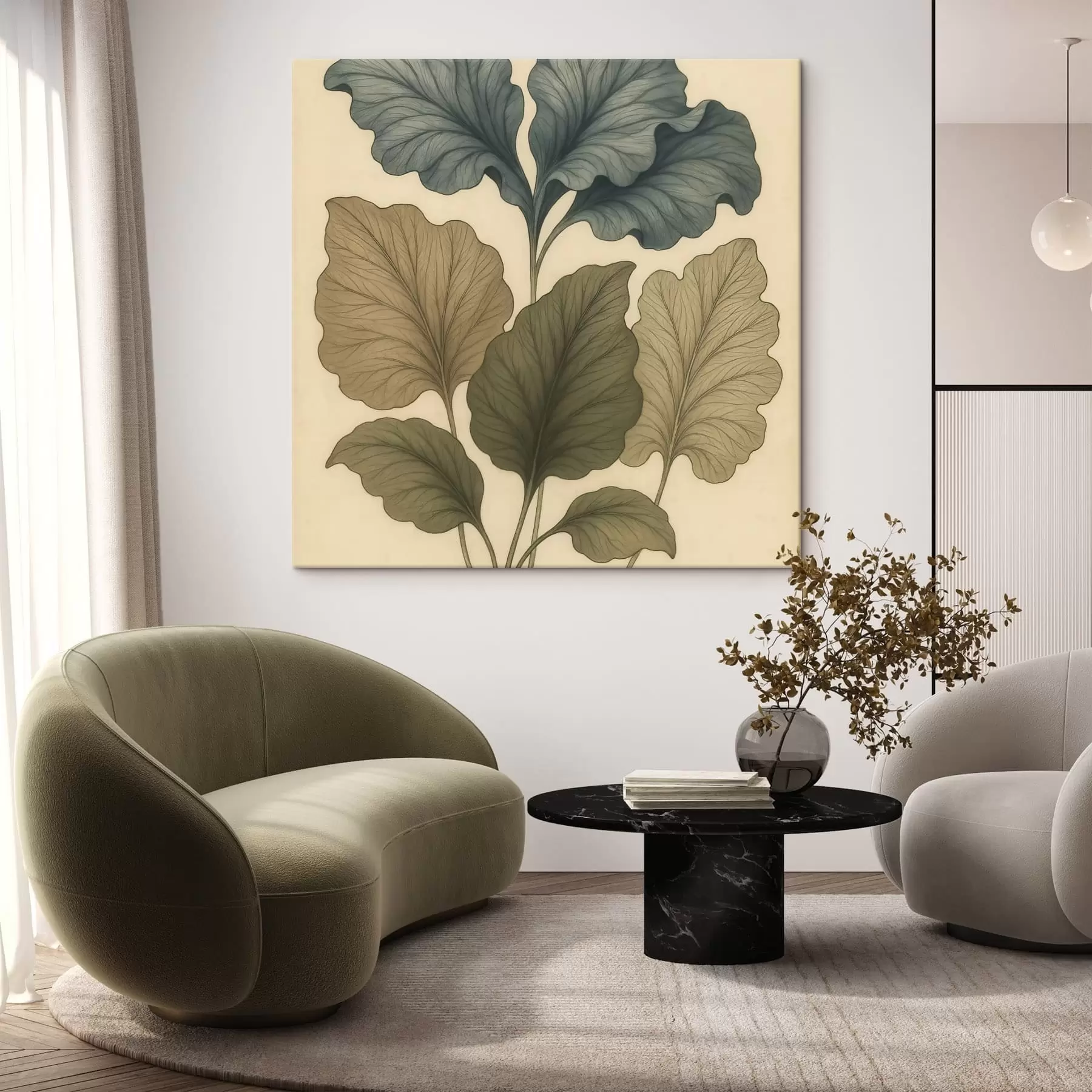  Peintures De grandes feuilles stylisées sur un fond clair, dans le style d'une affiche artistique s49720