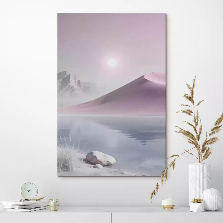  Peintures Lac de montagne près d'une colline sablonneuse aux tons pastel s49725