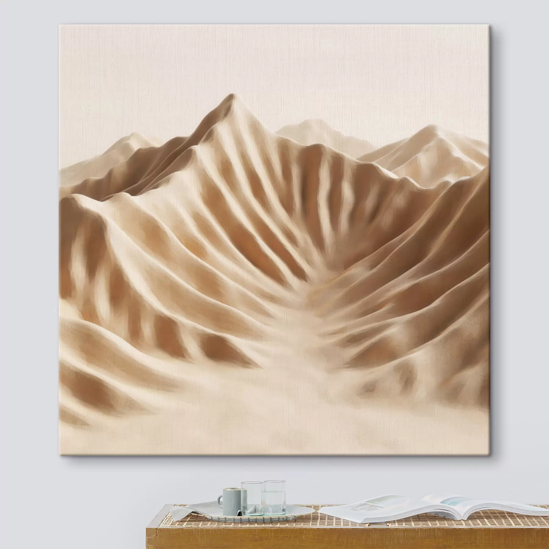  Schilderijen Decoratieve, gestructureerde duinen in een beige kleurenpalet in hedendaagse kunststijl s49728