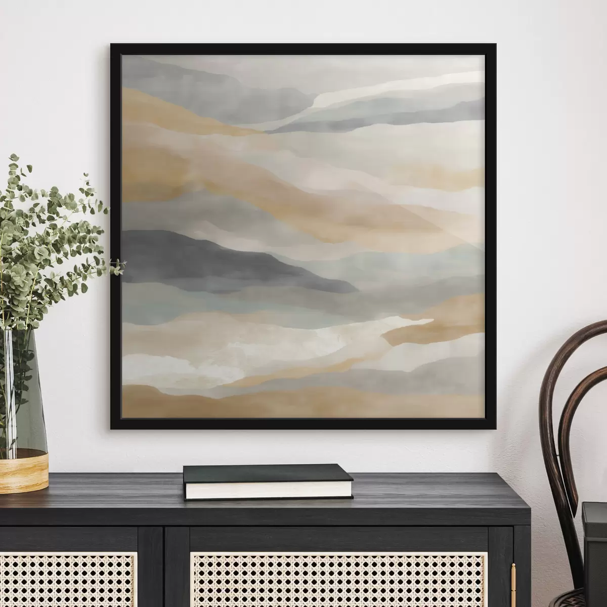 Affiche Des collines aux teintes chaudes et grises, dans un style aquarelle f49713