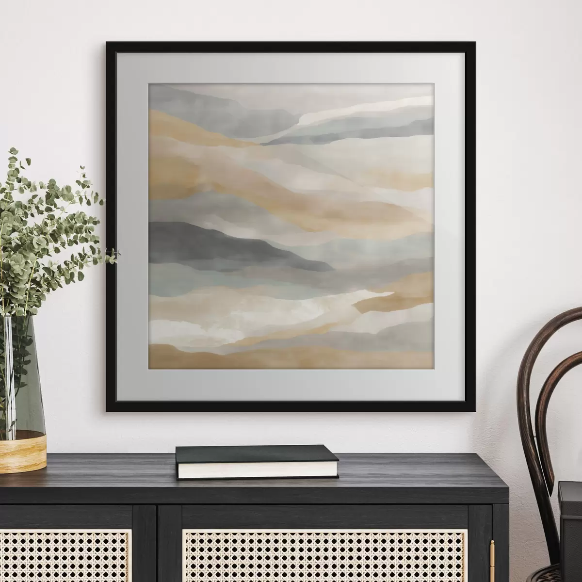 Affiche Des collines aux teintes chaudes et grises, dans un style aquarelle f49713