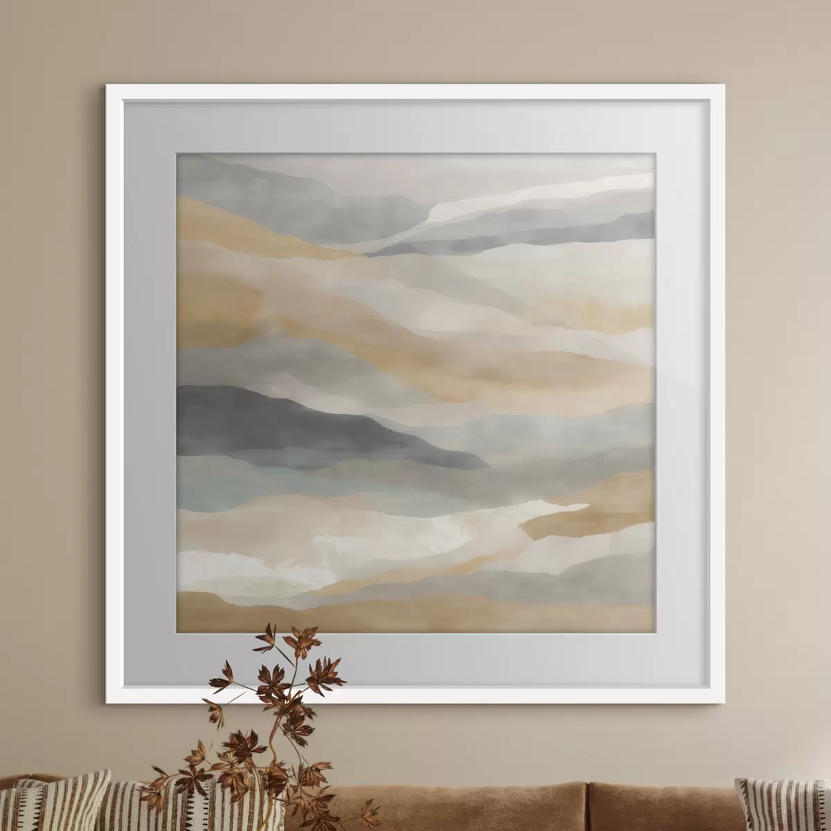 Affiche Des collines aux teintes chaudes et grises, dans un style aquarelle f49713