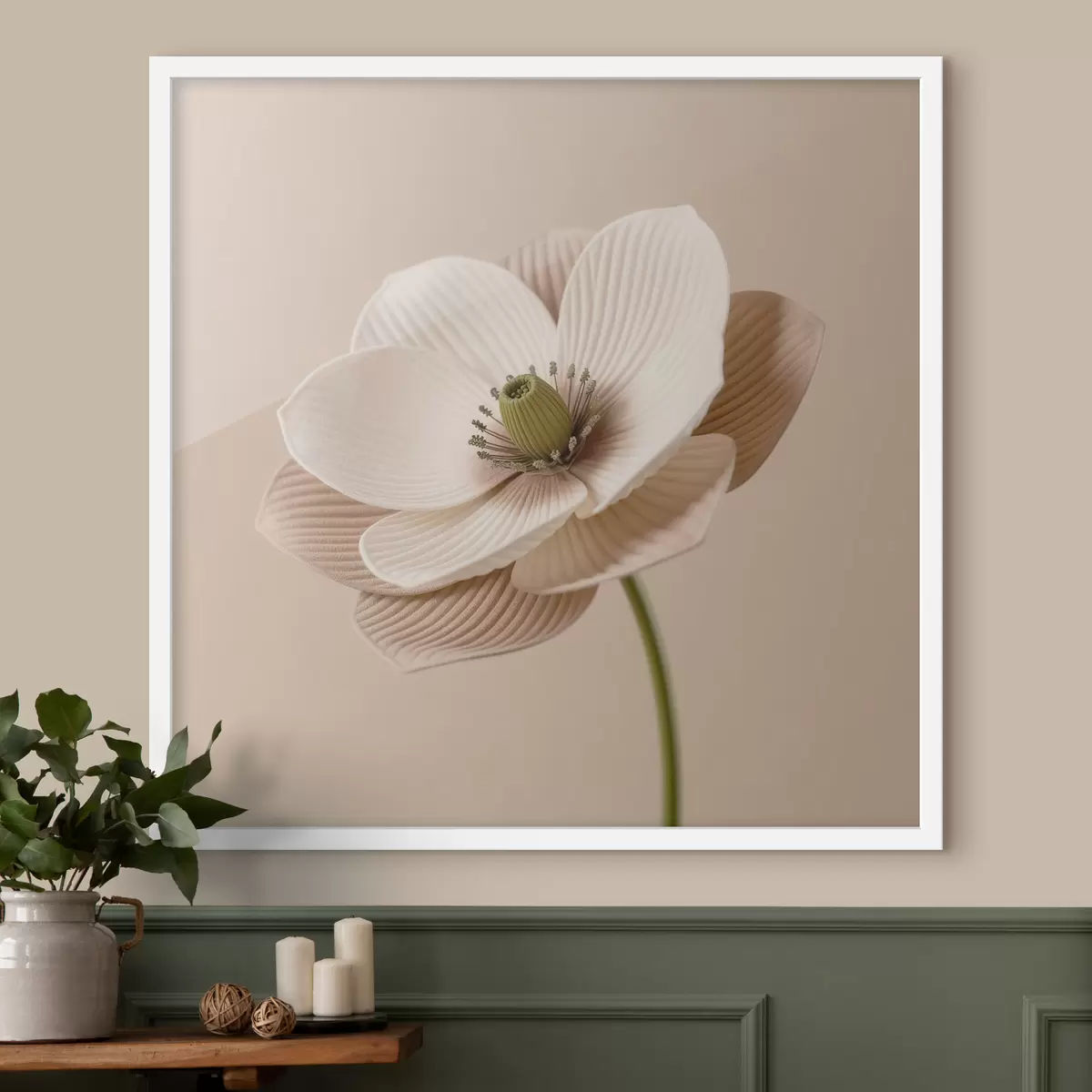 Affiche Fleur aux pétales texturés, dans une palette de tons beiges, de style minimaliste f49719