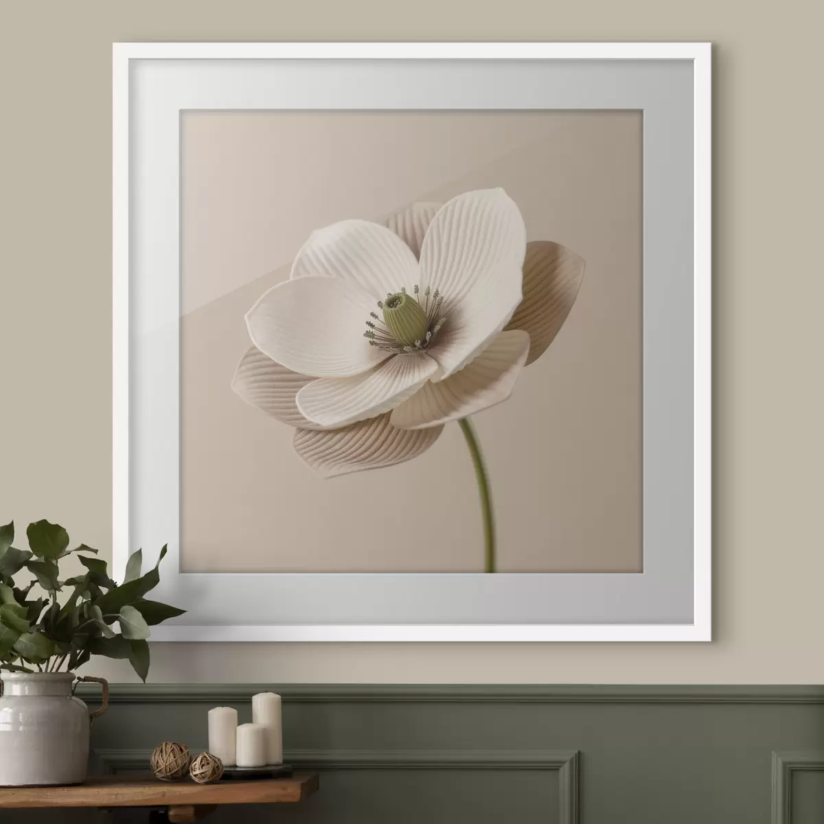 Affiche Fleur aux pétales texturés, dans une palette de tons beiges, de style minimaliste f49719