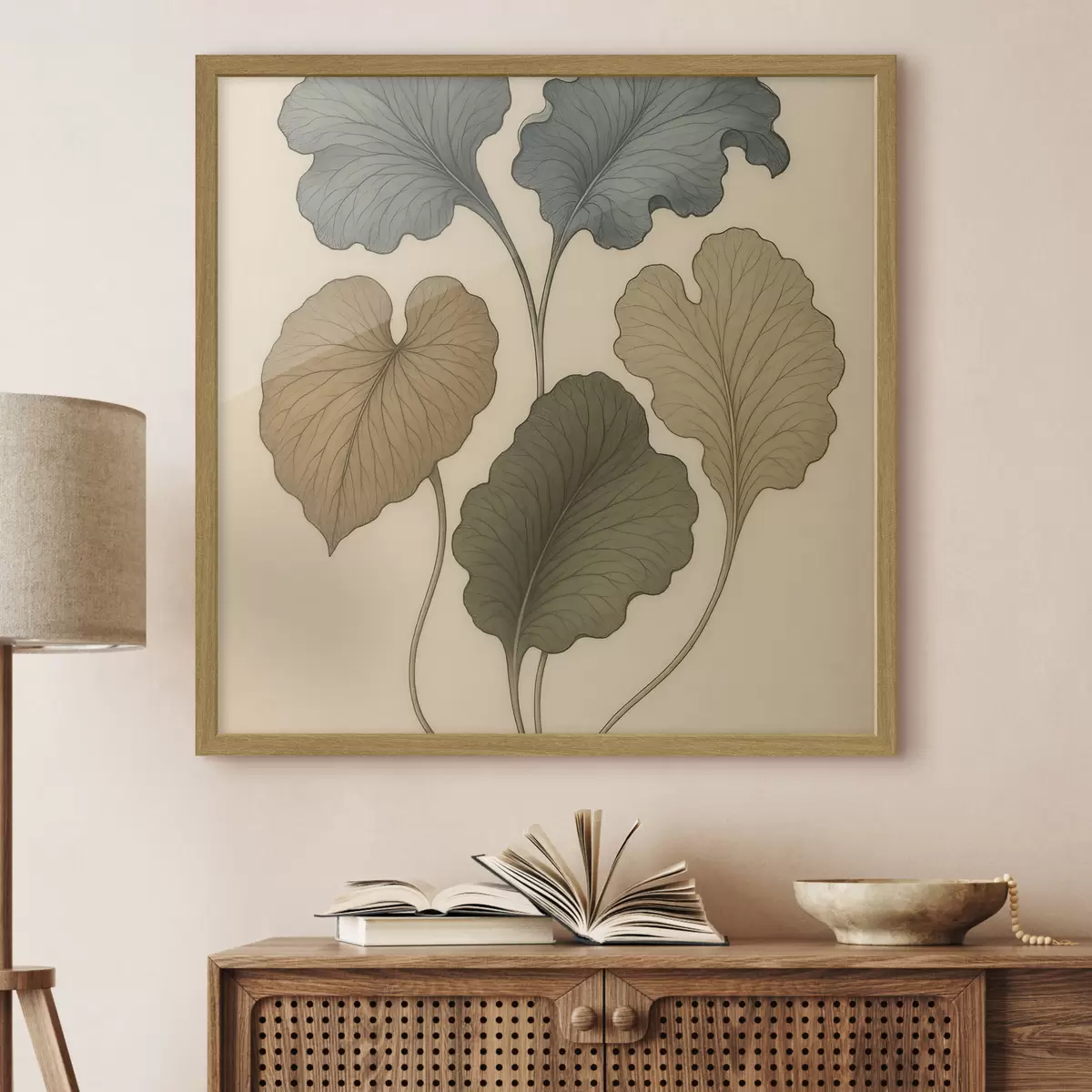 Affiche Feuilles décoratives aux teintes douces sur fond beige f49721