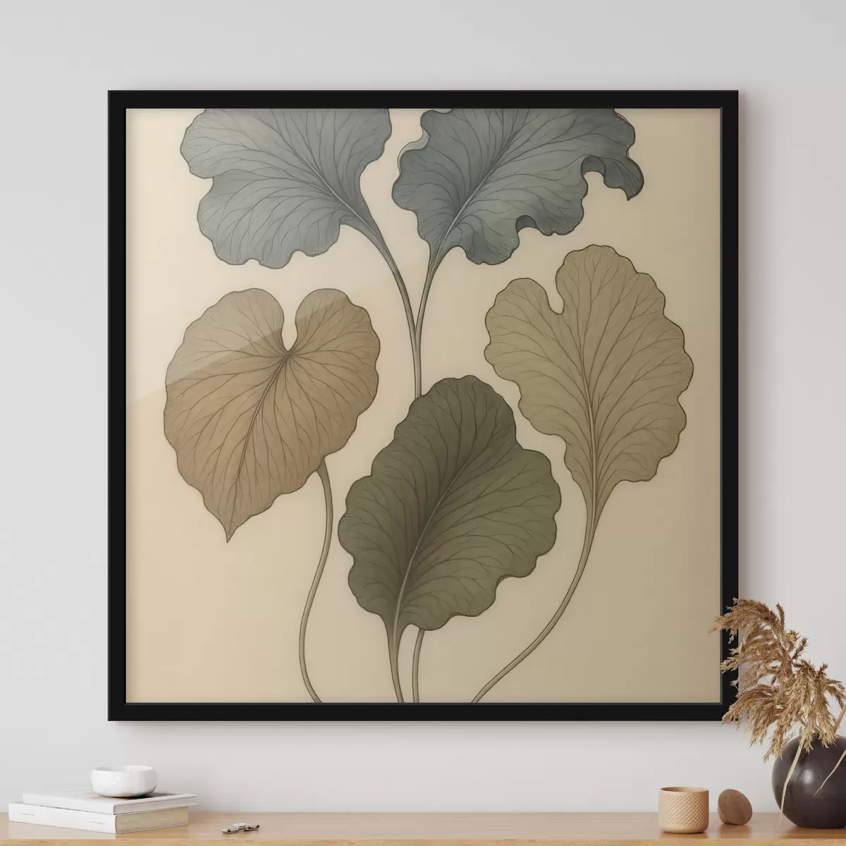 Affiche Feuilles décoratives aux teintes douces sur fond beige f49721