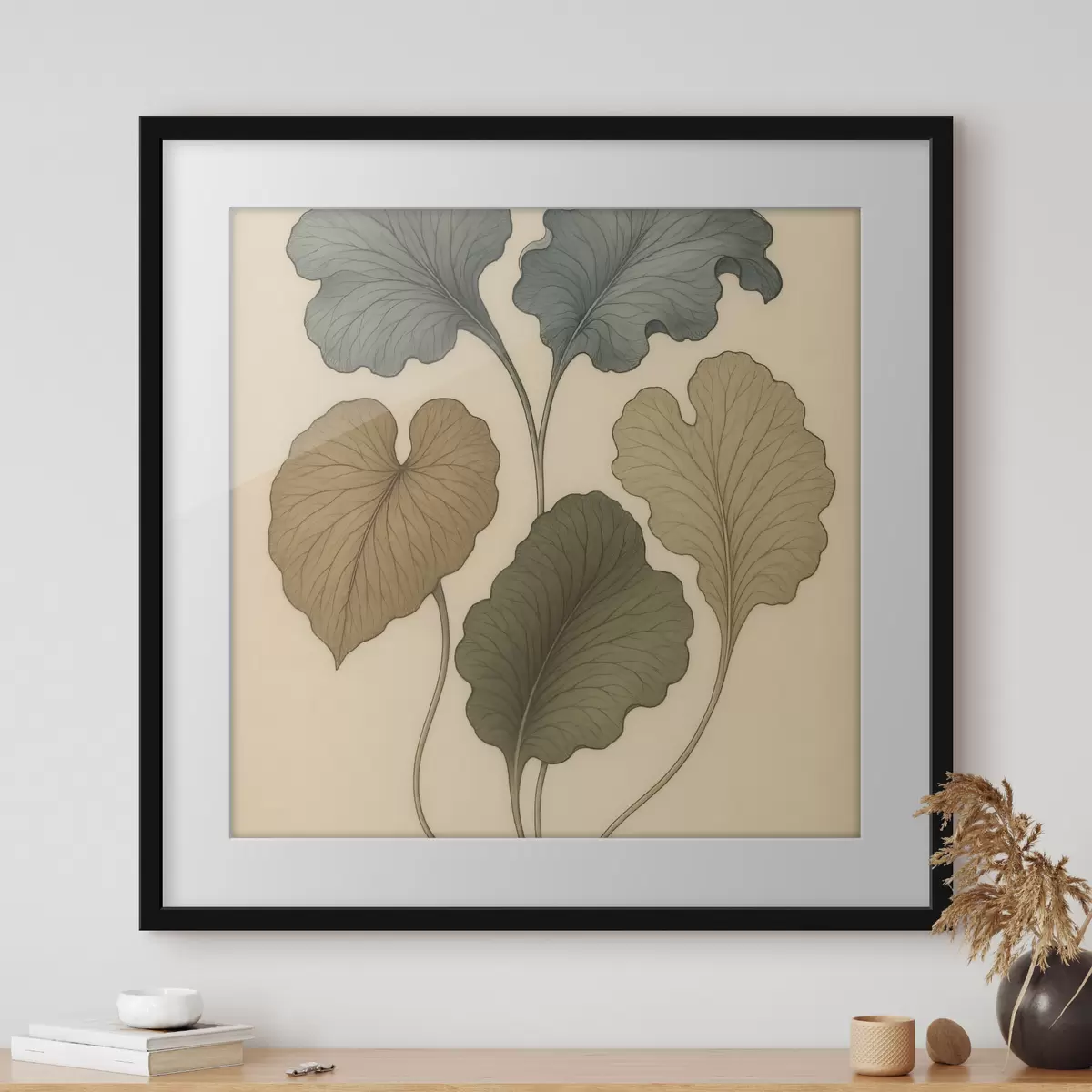 Affiche Feuilles décoratives aux teintes douces sur fond beige f49721