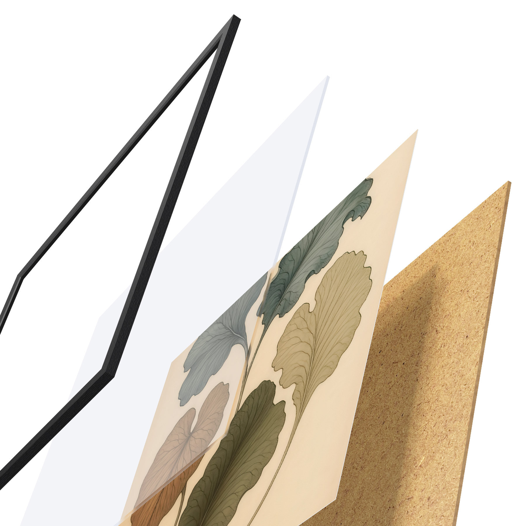 Affiche Feuilles décoratives aux teintes douces sur fond beige f49721