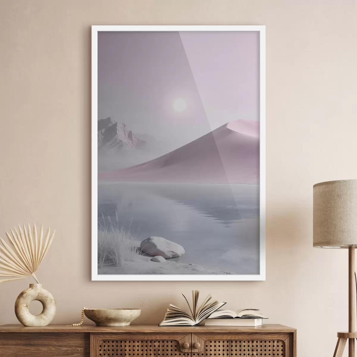 Affiche Lac de montagne près d'une colline sablonneuse aux tons pastel f49725