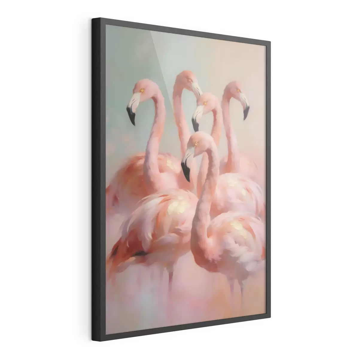 Affiche Des flamants roses aux couleurs pastel délicates, dans un style de peinture à l'huile f49726