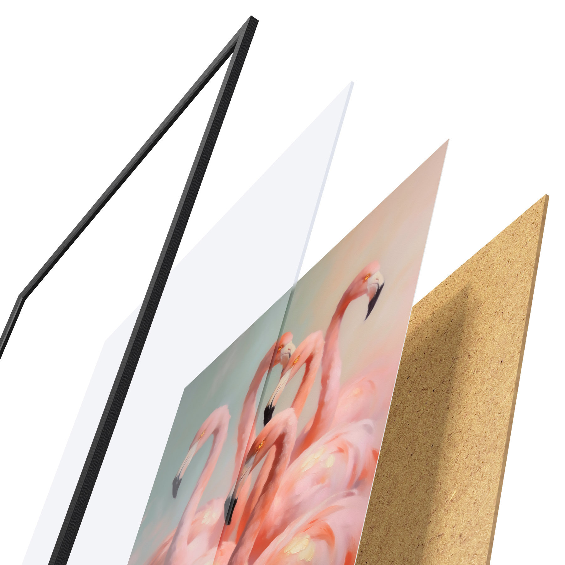 Affiche Des flamants roses aux couleurs pastel délicates, dans un style de peinture à l'huile f49726